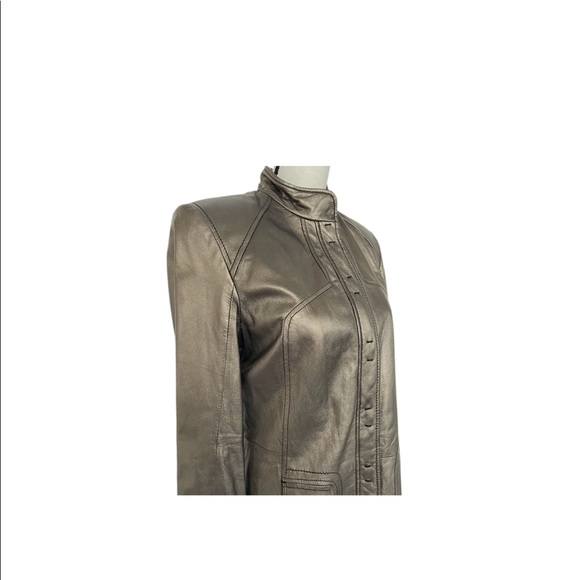 Ellie Tahari Bronze Leather Coat Small - Picture 2 of 5